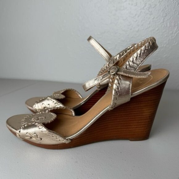 Jack Rogers Luccia stardust gold wedge heeled sandals ankle strap 10 - Picture 11 of 11